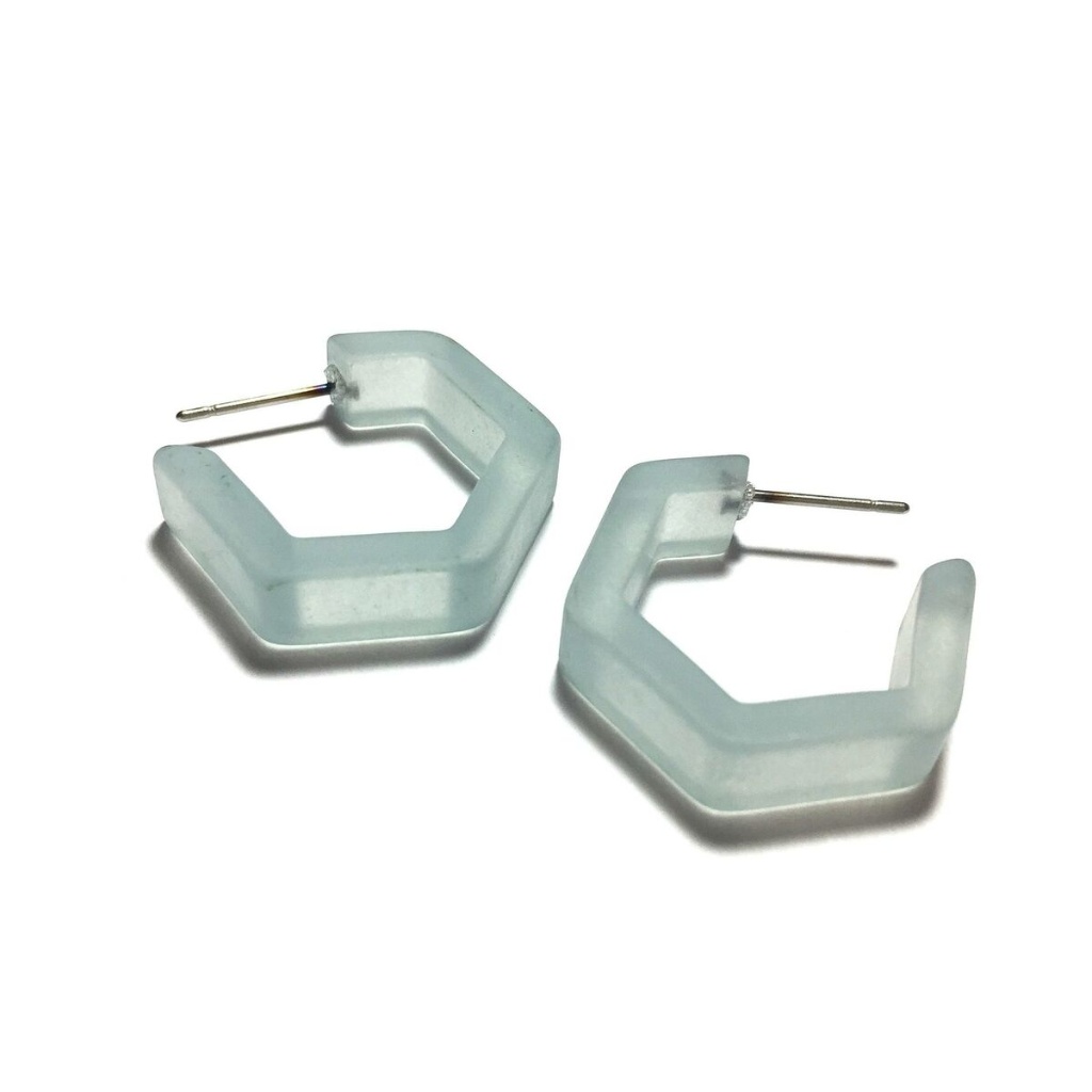 Ice Blue Honeycomb Hex Lucite Frost Hoop Earrings 18$